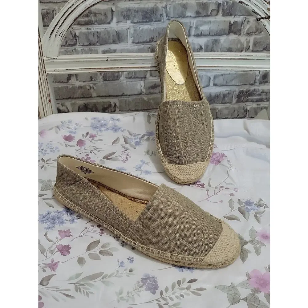 Nine West Womens 8M Espadrille Beach Flats Canvas Jute Gold Tan NW Maxy